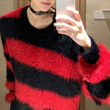 Mens Leisure Y2k Striped Casual Knitted Sweater Autumn Winter Genderless Street Round Neck Loose Couple Knitted Sweater Unisex