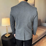 Fashion Men Plaid Blazer Jackets Fit Slim Luxury Man Suit Coat Korean Style Small Check Casual Overcoat Male