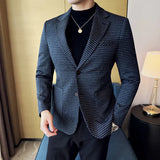 Fashion Men Plaid Blazer Jackets Fit Slim Luxury Man Suit Coat Korean Style Small Check Casual Overcoat Male