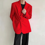 New Chinese Red Suit Blazer Men's Solid Color Turn-down Collar Suit Stylish Loose Blazers Mens Streetwear Casual Suit Jacket