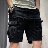 Half Men's Cargo Shorts Solid With Draw String Khaki Male Bermuda Short Pants Summer Korean Style Baggy Elastic Waist Homme Y2k