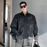 Graffiti Design Men's Shirt Korean Style Male Long Sleeve Turn-down Collar Casual Tops Autumn New Trendy Shirts