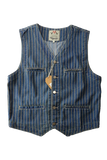 American casual retro denim blue vest washed 100% cotton vertical striped distressed buckle back gentleman camisole vintage