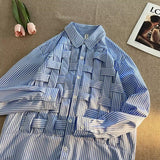 Men's Clothing Spring Summer New Weave Long Sleeve Lapel Korean Version Solid Color Striped Printed Trend Casual Shirts