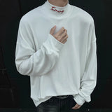 American Mock Neck Men's T-shirts Thick Letter  Embroidery Long Sleeve Contrast Color Male Tees Slim Fit Winter