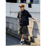 Fashion Retro Cargo Short-Sleeved Shirt Men Summer Harajuku Simple Casual Loose Multi-Pocket Half-Sleeved Cardigan Shirt T-Shirt