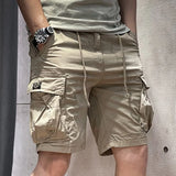 Half Men's Cargo Shorts Solid With Draw String Khaki Male Bermuda Short Pants Summer Korean Style Baggy Elastic Waist Homme Y2k