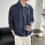 Male Clothes Solid Hoodieless Sweatshirt for Men Polo Sweat Shirt Blue Pullover Half Zip Top Streetwear Cotton Winter S Luxury