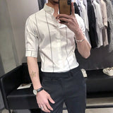 Korean Version Men's Commuter Top Spring and Autumn New Fashion Stripe Print Lapel Splice Button Business Casual Versatile Shirt