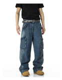 Vintage Men's Baggy Denim Trousers New Big Pocket Y2K Harajuku High Street Hip Hop Jeans Casual Stretch Fabric Denim Pants