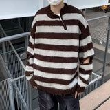 Sweaters Men Hole Striped Slouchy Knitwear Normcore European Preppy Style Prevalent Youthful Vitality Baggy Advanced Irregular