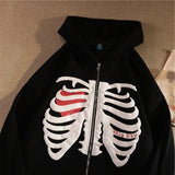 Y2K Pullover Skeleton Hoodies Men Women Gothic Zip Up Oversized Sweatshirt Ladies Retro Harajuku Hooded Jacket Streetwear