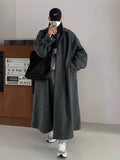 Autumn Winter Long Warm Grey Black Slouchy Woolen Coat Men Single Breasted Loose Casual Wool Blends Overcoat