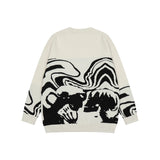 Lovers Print Spliced Streetwear Retro Pullover Men's Sweaters Round Neck Hip Hop Harajuku Knitted Autumn Clothes Oversized