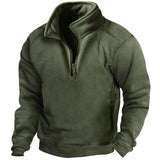 Mens Half-Zip Sweatshirts Autumn Male Stand Collar Loose Solid Color Pullover New Man Trend Casual Army Green Hoodies