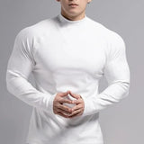 Spring Autumn New Fashion Half High Collar Long Sleeve Solid Men's Clothing Casual Bottoming Shirt Korean All-match Trend Tops