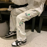 American Oldschool Pants High Street Ins Vibe Wind Harajuku Casual Street Personality Cargo White Wide-Leg Splash-Ink Jeans Man