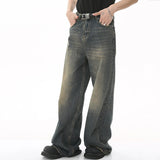 Summer Men's Denim Pants Old Blue Washed Male Jeans Straight Casual Menwear Loose Wide Leg Trousers New Fashion