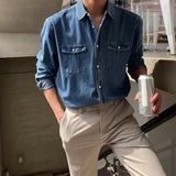 Harajuku Fashion Casual Wash To Do Old Denim Shirt Men Spring Y2k Korean Version Loose High-Grade Long-Sleeved Cargo Shirt Trend