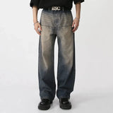 Men's Wear New Spring Vintage Male Washed Jeans High Waist Front Pocket Loose Straight Wide Leg Pants Fashion