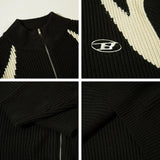 Contrast Paneled Sweater Mens Streetwear Cardigan Knitted Sweater Autumn Winter Loose Casual Letter Embroidery Zipper Outerwear