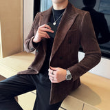 England Style Autumn Winter Men Corduroy Blazer Jackets Double-Breasted High Quality Slim Fit Casual Blazer Jacket Man Black