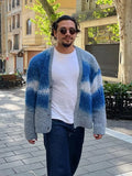 Fashion Tie Dye Cashmere Sweater Cardigan Man Long Sleeve Single Breasted Knitted Jacket Autumn Thicken Warm Woolen Coat