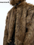 Winter Short Thick Warm Brown Hairy Soft Faux Fur Coat Men with Turn-down Collar Long Sleeve Fluffy Jackets