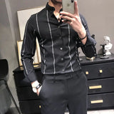 Korean Version Men's Commuter Top Spring and Autumn New Fashion Stripe Print Lapel Splice Button Business Casual Versatile Shirt