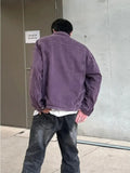 Purple Denim Jacket Men Spring Autumn Japanese Fashion Vintage Lapel Loose Casual Chic Handsome Long Sleeve Harajuku Simple Cozy