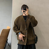 Autumn Men's Luxury Knitted Solid Color Buttons Cardigan Sweater Long Sleeve Casual Streetwear Loose Stylish Leisure Coat