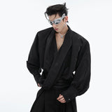 Spring Oversized Men Shirt Long Sleeve Elegant Luxury V-neck Design Liquid Texture Clothes Patchwork Male Top