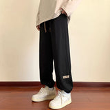 Y2k Fashion Casual Waffle Pants Mens Spring Autumn Casual Full Length Sweatpants American Retro Youth Draw Rope Sweatpants Trend