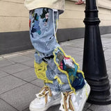 Embroidery heavy industry jeans couple summer trend hip-hop high street American style y2k new brushed loose straight-leg pants