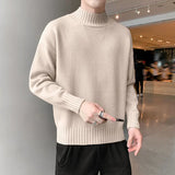 Autumn Winter Fashion Long Sleeve Half High Collar Solid Pullovers Men's Clothing Warm Simplicity Casual All-match Knitting Tops