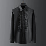 Elegant Men's Shirts Geometric Metal Stone Beads Sewing Tops Long Sleeve Light Design Single Breasted High Quality