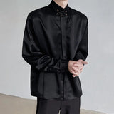 Chinese Style Men's Shirt Knot Button Stand Collar Long Sleeve Spring New Fashion Versatile Solid Color Clothing