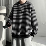 Long Sleeved T-shirt Men's Hong Kong Style Trend Ins Loose T-shirt Striped Sweatshirt Base Shirt Men's Top Coat