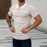 Men Spring Summer New Lapel Short Sleeve Polo Shirt Men's Plaid Knitted Patchwork Clothes Male Tops Casual Tees Shirt