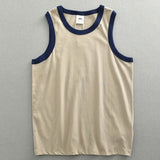 Summer New American Sleeveless O-neck Solid Color T-shirt Men's Fashion 100% Cotton Washed Casual Sports Fitness Basketball Vest