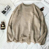 Korean Version The Small Fresh Autumn Lovers Sweater Male Trend Casual Solid Color Pullover With Holes Loose Round Collar Knitwe