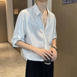 Spring Summer New Fashion Solid Square Neck Middle Sleeve Shirts Men's Clothing Trend Single Breasted Korean Cardigan Y2K Blouse