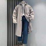 Turn-down Collar Male Windbreakers Casual Solid Color Baggy Single Breatsed Men's Overknee Trench Korean Autumn New