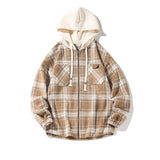 Spring Autumn Fashion Men's Plaid Jacket Coat Hooded Check Outerwear Breast Pocket Loose Casual Jackets for men