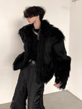 Winter Short Cool Thick Warm Soft Black Hairy Faux Fox Fur Coat Men Long Sleeve Luxury Designer Fluffy Jacket