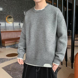 Man Clothes Pullovers Round Collar Knitted Sweaters for Men Solid Color Plain Green Crewneck Cotton Thick Winter Elegant Baggy S