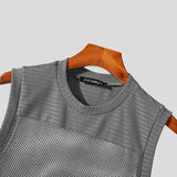 Men Tank Tops Mesh Patchwork Transparent Breathable O-neck Sleeveless Sexy Men Clothing Summer Fashion Vests S-5XL