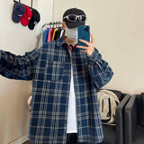 Autumn Winter Men's Chenille Plaid Shirts Oversized Casual Thick Overshirt Check Single Pocket Long Sleeve Blouse Boy Student