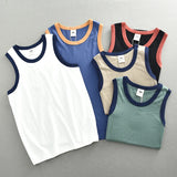 Summer New American Sleeveless O-neck Solid Color T-shirt Men's Fashion 100% Cotton Washed Casual Sports Fitness Basketball Vest