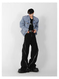 American Trendy Brand Men Black Zipper Design Slit Slightly Flared Pants Vertical Feeling Straight Casual Pants Retro Trousers